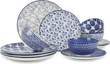 12-Piece Ceramic Dinnerware Set Plates & Bowls Microwave Safe Porcelain Dishes