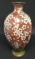 红色景泰蓝日本古董花瓶| eBay