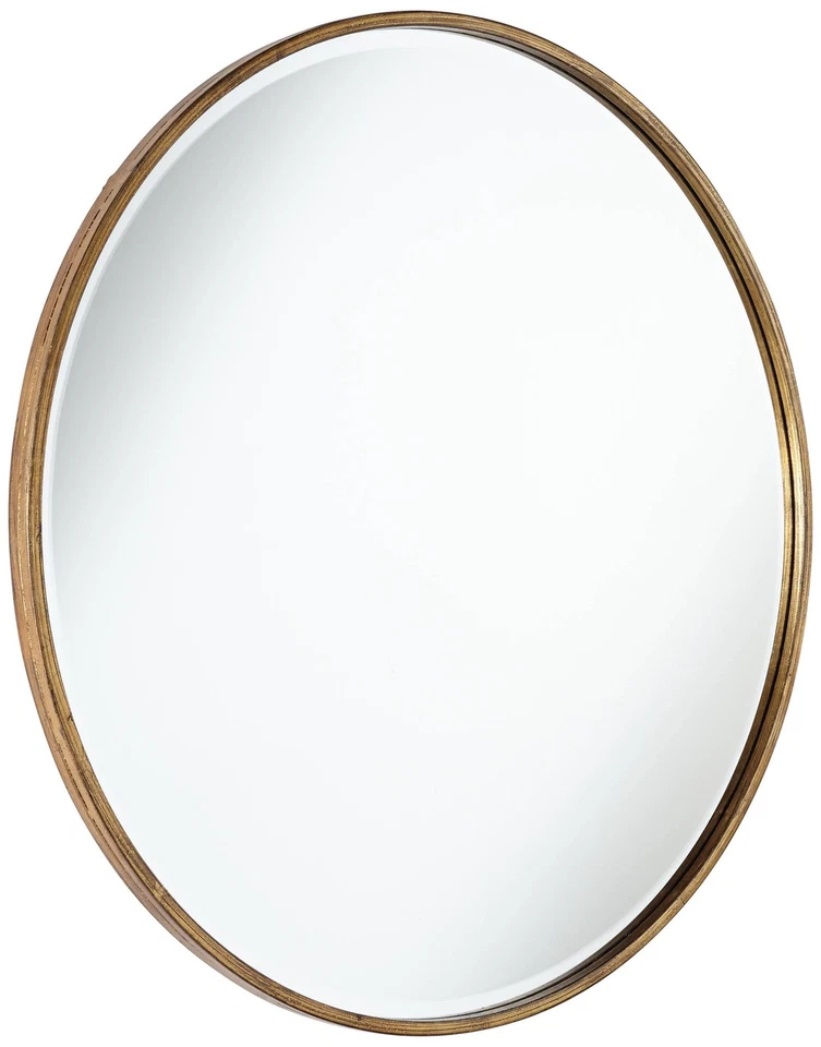 Espejo de pared tocador redondo Mayfair moderno vidrio biselado marco dorado casa de 34" de ancho Foto 4 de 4