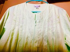 MISS ELAINE SIZE M SEERSUCKER HOUSECOAT EMBROIDERY ZIPPER MINT GREEN 2 TINY RUST