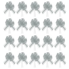 Large Gift Bow 8x6 Inch, 20 Pack  Pull Bows for Gift Wrapping, Silver Tone