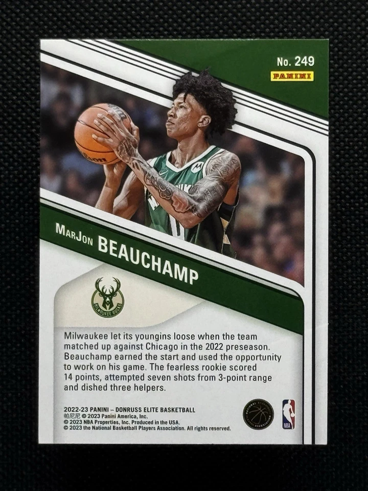 2022-23 Donruss Elite - Rookies MarJon Beauchamp #249 (RC) Orange - Image 2 of 2