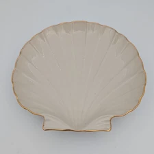 Lenox Large Shell Shaped Dish Aegean Collection Gold Trim 7" 