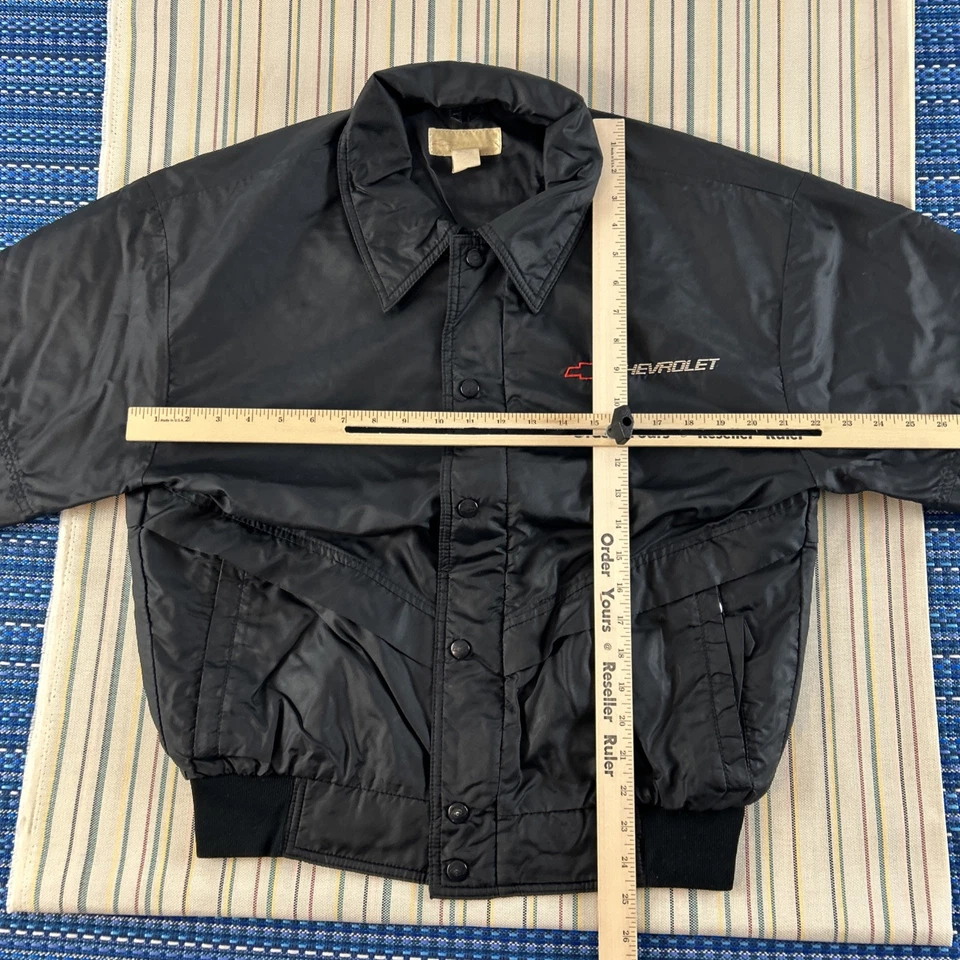 VTG Chevrolet Windbreaker Jacket Mens Medium Black Snap Embroidered Y2K #8298 - Image 4 of 4