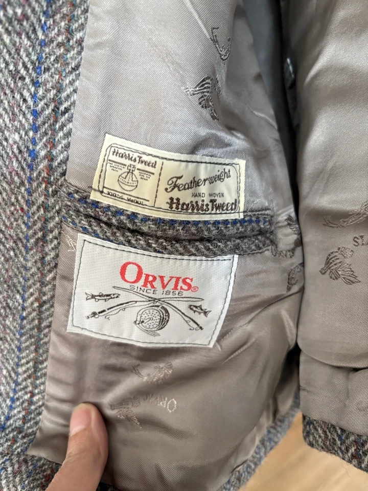 Blazer Orvis 100% Lana Gris con Rayas Verticales Azul y Marrón, Nunca Usado Foto 3 de 4