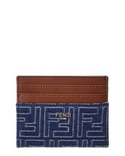 Fendi Ff Denim  Leather Card Case Women's Blue