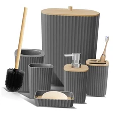  Bathroom Set - Bathroom Accessories Set, 6PC Bathroom Complete Set Grey