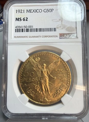 1921 Mexico Gold 50 Pesos MS-62 NGC (key date, first year minted)