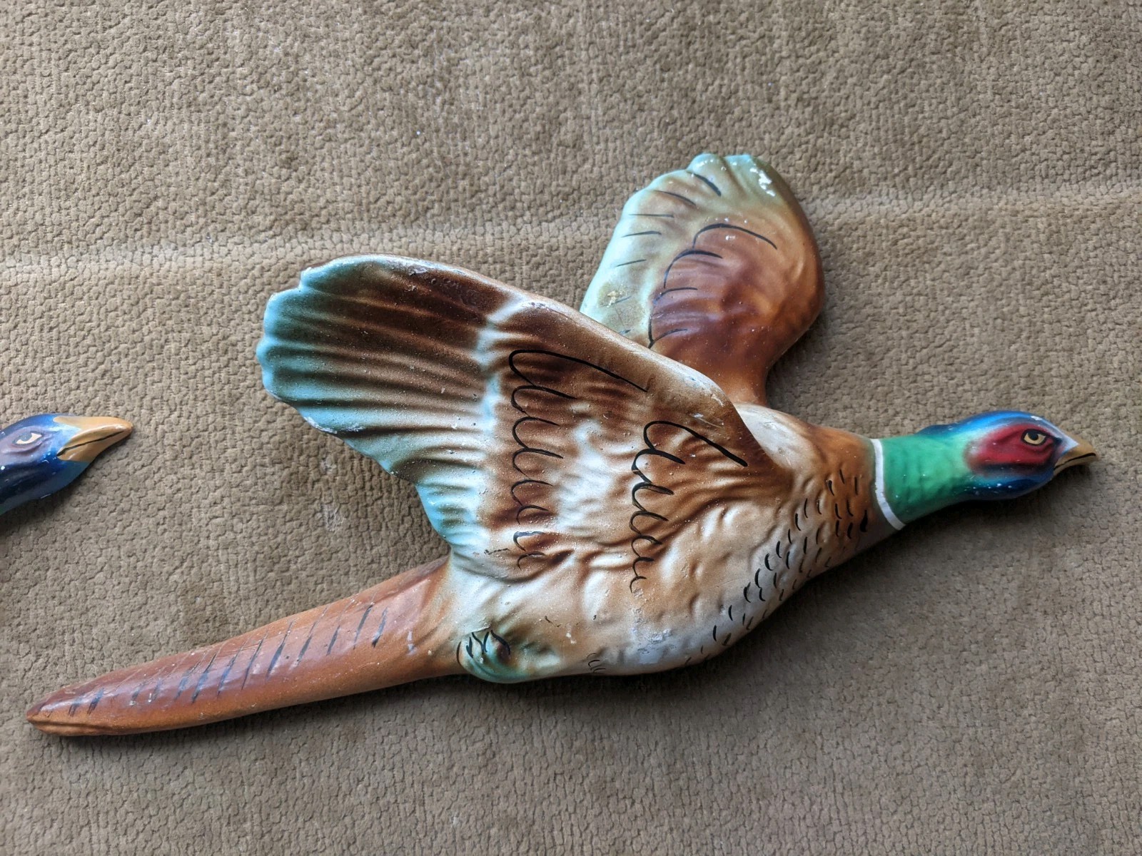 Set Of Three Flying Pheasants, Chalkware Fron The 50's