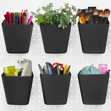 Large Pegboard Cups Peg Board Storage Bin 6 Pack with Hooks, Square Box Shape Pe