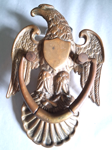 Vintage Early 20th C Solid Brass Federal Style American Bald Eagle Door Knocker