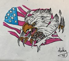 Eagle Flag Mickey, Butler PA 1995 tattoo flash Art - Drawing airbrush