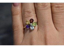 925 Sterling Silver Multi Gemstones "Flower" Ring Size 6.5