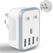 UK to US Plug Travel Adapter, USA Travel Adapter with 4 USB Ports