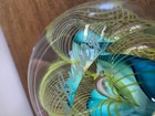 VINTAGE HAL DAVID BERGER SIGNED STUDIO ART GLASS PAPERWEIGHT TEAL GREEN YELLOW — photo 3