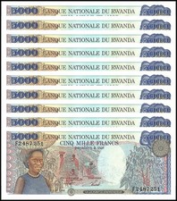 Rwanda 5000 Francs, 1988, P-22a.1, UNC X 10 PCS