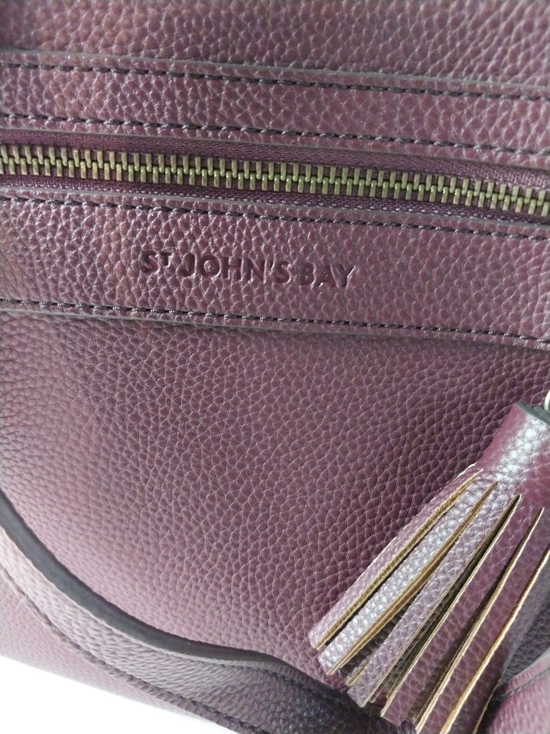 St John's Bay Purse Burgundy Leather Shoulder Bag W Zipper Pockets Stylish Rare image 3