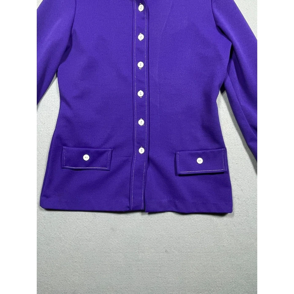 Blusa De Colección NRC Moda Mujeres Púrpura Cuello Daga Abotonada Años 60 70 Mod MCM Foto 3 de 4
