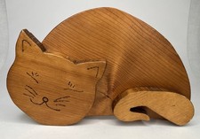 Folk Art Large Wooden Cat Kitty Shelf Sitter Handmade 12  X 7  