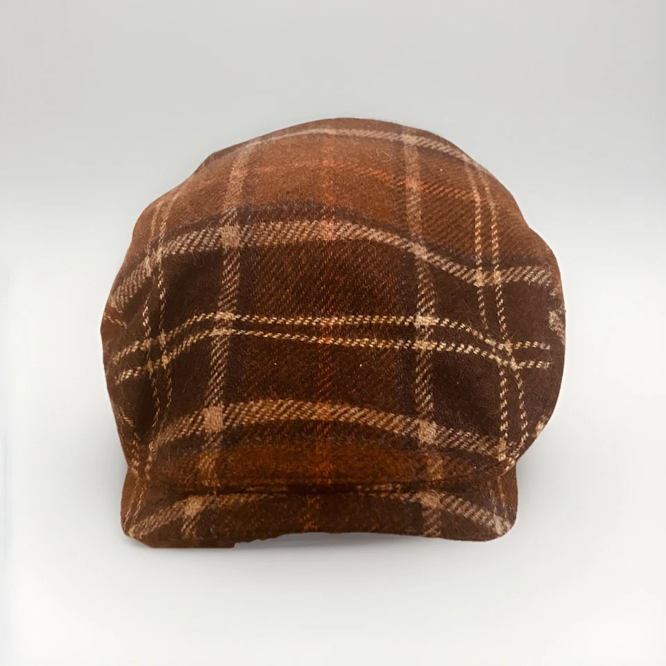Gorra de noticiero Wigens para hombre de lujo tartán a cuadros 100 % lana marrón naranja oscuro talla 59 Foto 4 de 4