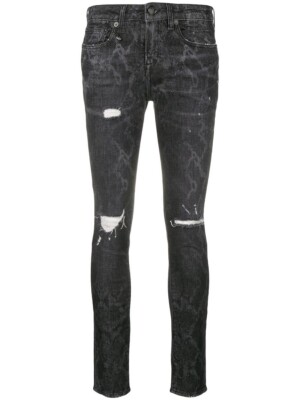 R13 JEANS ALLISON SKINNY CALLEN SNAKE PRINT W/ RIPS SIZE 25 $648 NEW