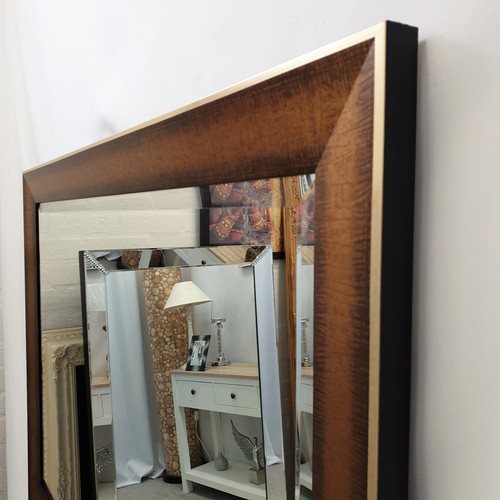 Large Bronze Wood Frame with Gold Black Edge Wall Mirror Bevelled 104x74cm - Picture 4 of 9
