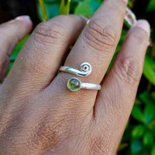 Adjustable Green Peridot 925 Sterling Silver Ring, Snake Ring Wrap All SZ SB-130