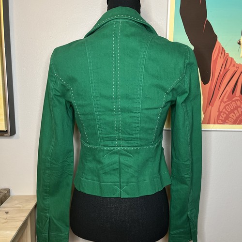 Armani Exchange green cotton fitted jacket white top stitching stretch sz. S - Picture 6 of 10