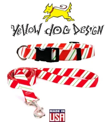 Yellow Dog Design CHRISTMAS Puppy Dog Collar or Leash Peppermint Stick XS S M