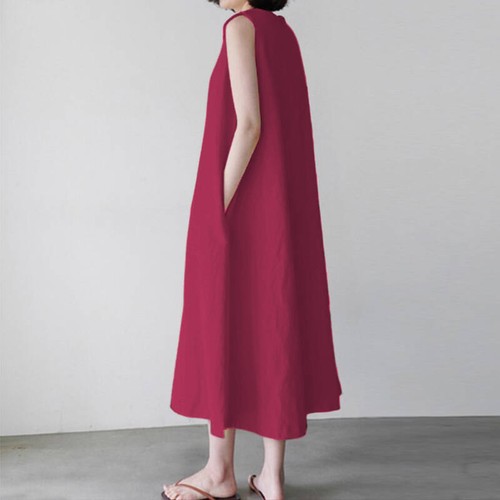 Women Cotton Tank Dress Sleeveless Loose Summer Breathable O-Neck A Line Dresses - Bild 14 von 15
