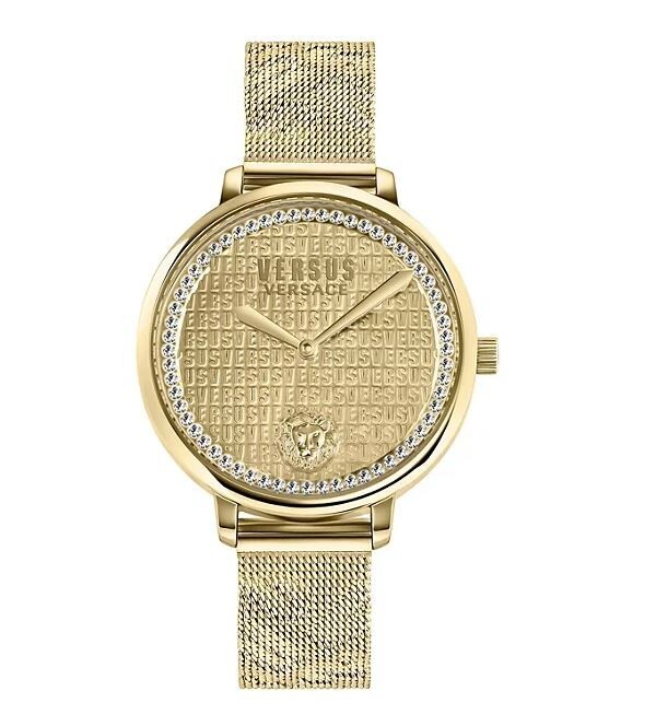 Versus Versace La Villette Crystal Watch With Gold Mesh Versus Versace La Villette Crystal Watch With Gold Mesh