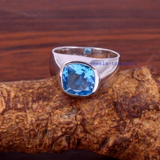 Natural Swiss Blue topaz Gemstones with 925 Sterling silver ring for Men's