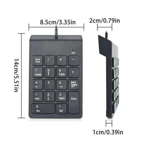 USB Slim Mini Wired Numeric Keypad Number Digital Keyboard 18 Keys - Afbeelding 3 van 9