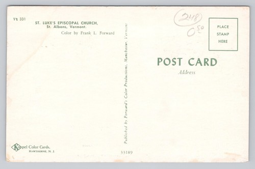 Postcard St Luke's Episcopal Church St Albans Vermont - 第 2/2 張圖片