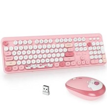 GTSP Pink Typewriter Keyboard Wireless Mouse Combo Cute Keyboard 2.4G Office ...