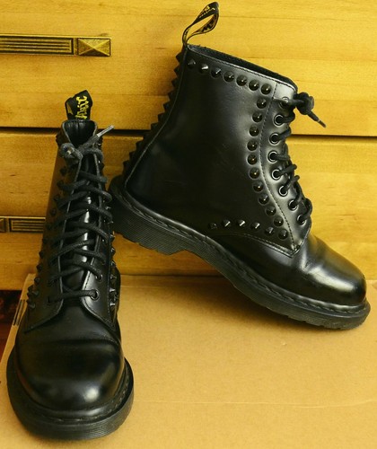 Dr Martens Fallon, Applique Spike Black 8 eye boots, Size UK 6, EU 39 | eBay