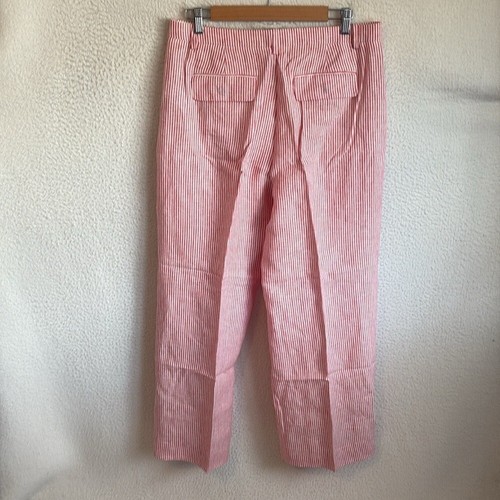 J. Crew Wide-leg Essential pant in striped linen Womens 12 Petite Red and White - Picture 4 of 10