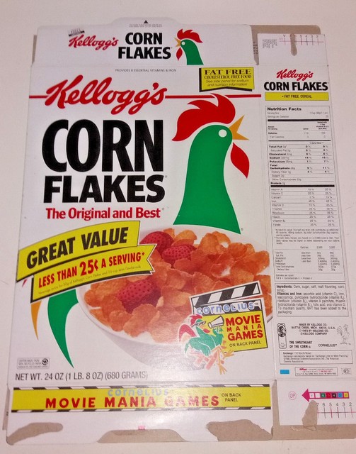 Vintage 1993 Kellogg's Corn Flakes Flat Empty Box ft Cornelius Movie