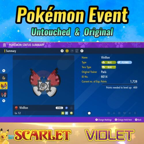 PokeBall Vivillon Event 💜 Paris Pokemon Center 💜 Pokémon Scarlet & Violet - Afbeelding 1 van 7
