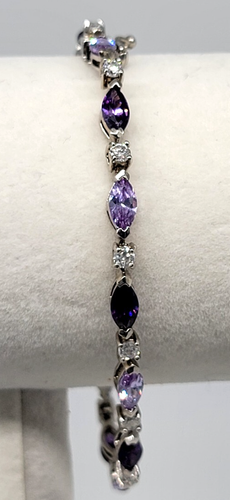 Amethyst Purple Gemstone Tennis Bracelet 925 FAS Sterling Silver 7.5" Sparkly - 第 1/24 張圖片