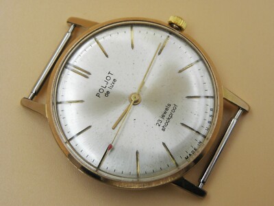 RARE Export mens POLJOT DE LUXE Silver Tone DIAL SOVIET Slim WATCH gilt  AU-20