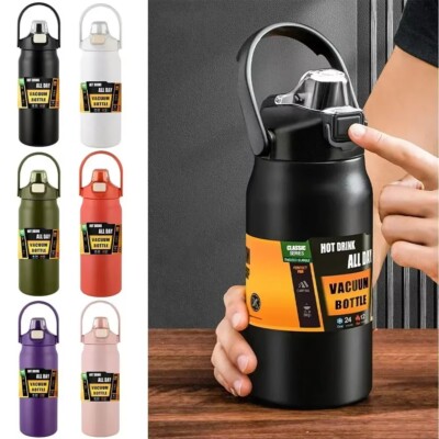 0,8/1/1,5L Edelstahl Thermosflasche mit Strohhalm große Kapazität Trinkflasche