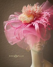 Kentucky Derby Hat Pink Rose Yellow Royal Ascot Fascinator Del Mar Easter Hats