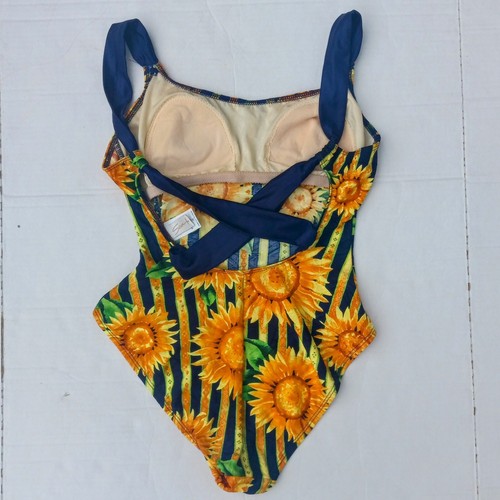Vintage Sessa Sunflower One Piece Swim Suit-Size 8-Shelf Bra-Made In USA-90s - Picture 4 of 9