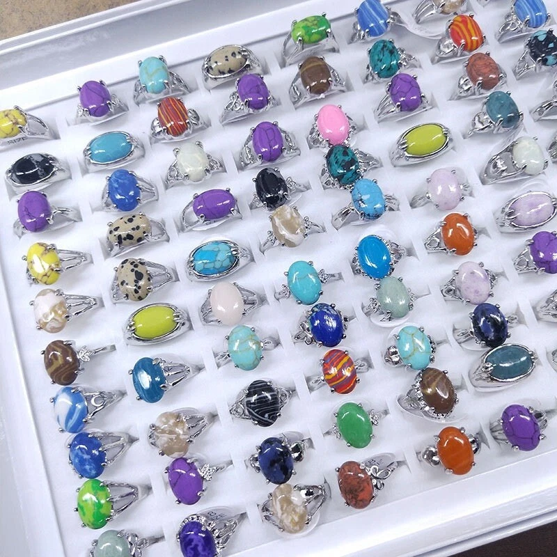 Venta al por mayor 30 colores anillos de piedra natural mujeres moda encanto regalo boda joyería Foto 2 de 4