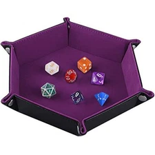 Double Sided Dice Tray, Folding Hexagon PU Leather and Dark Violet Velvet Dice