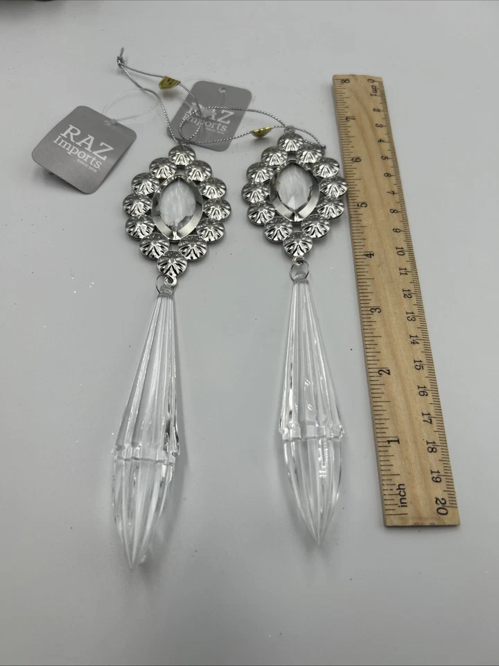 Juego de 2 Adornos Navideños Raz Imports Elegantes Gota Cristal 7" Foto 3 de 3