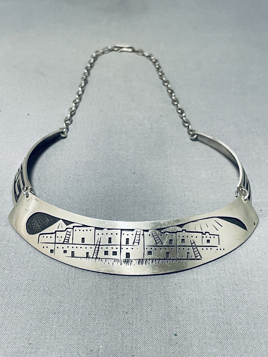 One Of A Kind Native American Hopi Sterling Silver Storyteller Pueblo Scene Collar Necklace One Of A Kind Native American Hopi Sterling Silver Storyteller Pueblo Scene Collar Necklace