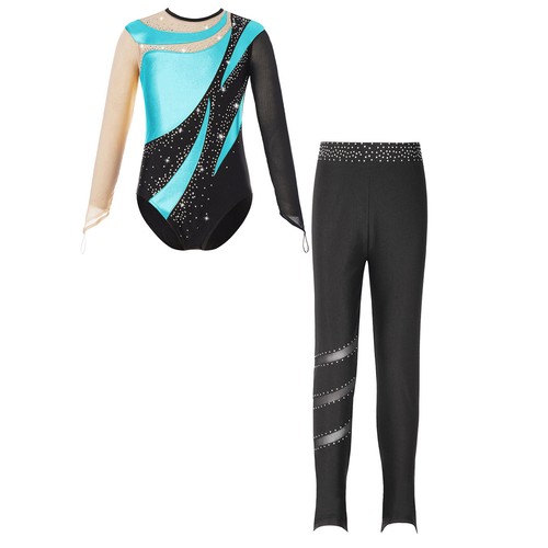 Kids Girls Tracksuit Keyhole Back Outfit Metallic Set Dance Leggings Mesh 2pcs - Picture 64 of 74