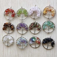 Natural stone 7 colors handmade wire wrapped round pendants 30mm
